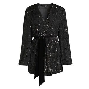 Jay Godfrey Black Sequined Wrap Dress